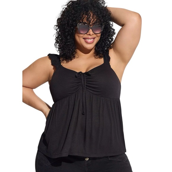 torrid Tops - ▪️|EUC| TORRID Slub Sweetheart Ruffle Eyelet Shoulder Tie Detail Tank